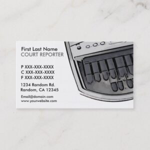 Simple white black court reporter business cards