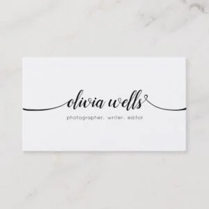 Simple White  Handwritten Script Calligraphy Business Card