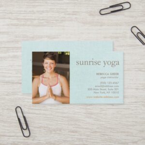 Simple White Lotus Flower Yoga Teacher Photo Business Card
