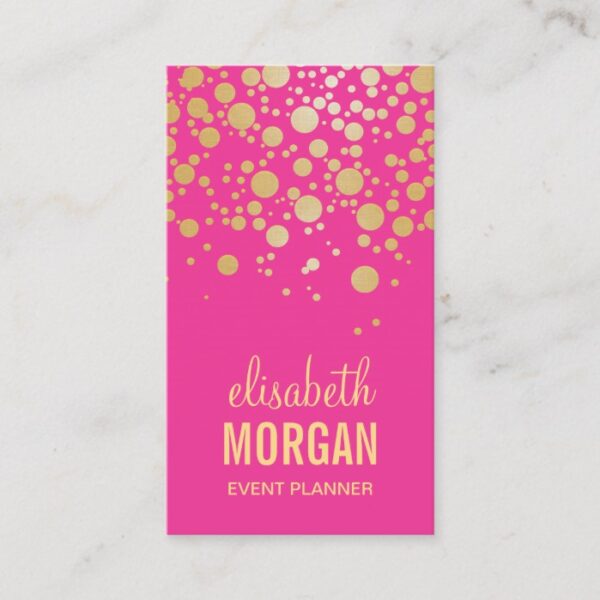 Sparkling Gold Confetti Dots - Trendy Beauty Pink Business Card