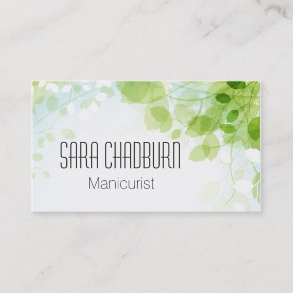 Spring Leaves Watercolor Modern Business Card