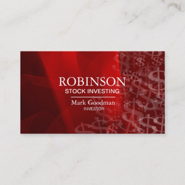 Stock Invest Business Card Red White Dollar Signs