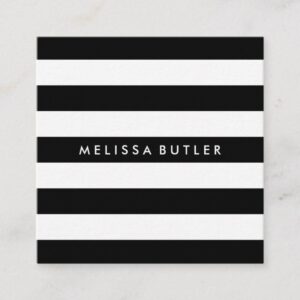 Stylish Black and White Stripe Square Business Card