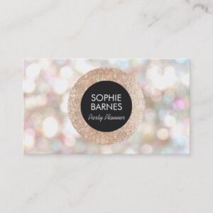Stylish Bokeh and Rose Gold sequin Event Planner Business Card