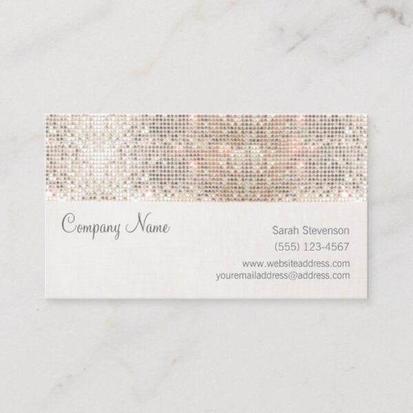 Stylish Faux Silver Sequins Linen Fun Trendy Business Card