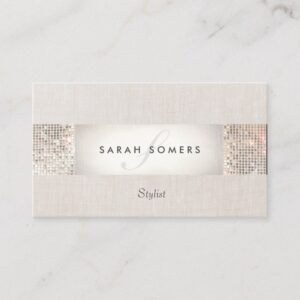 Stylish Modern Silver Sequin Monogram Beauty Business Card