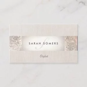 Stylish Modern Silver Sequin Monogram Beauty Business Card
