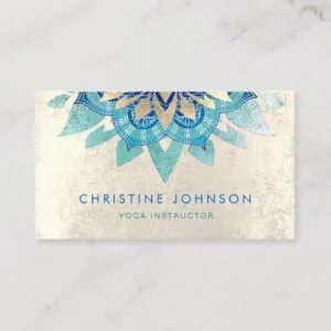 teal blue lotus flower design yoga instructor business card