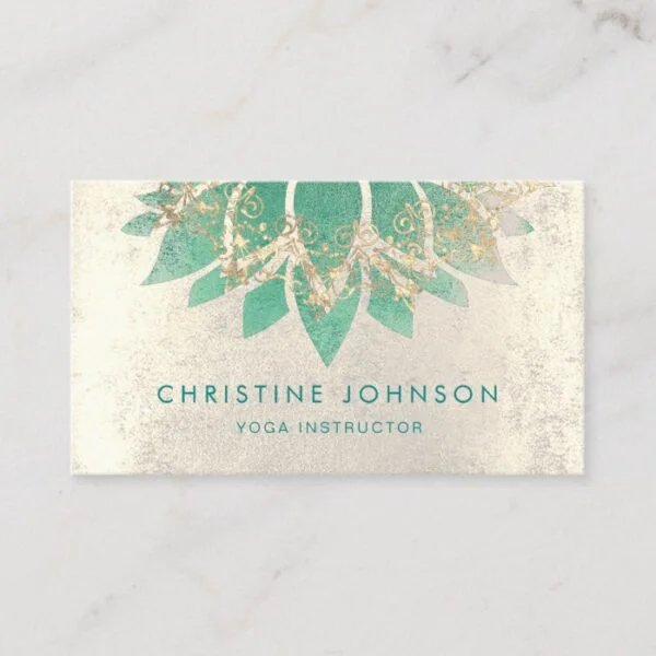 teal lotus flower yoga instructor business card