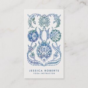 Trendy Blue Green Watercolor Floral Design Business Card