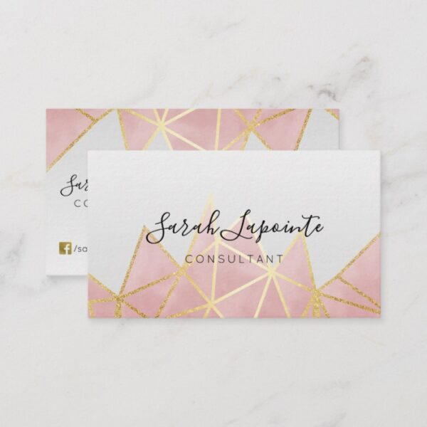 Trendy Faux Gold & Rose Pink Geometric Design Business Card