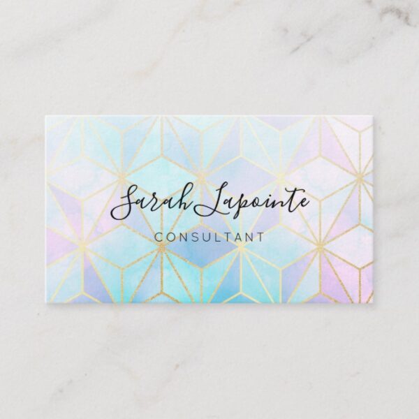 Trendy Iridescent & Pastel Geometric Design Business Card