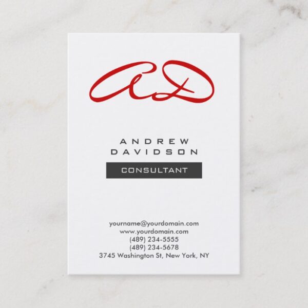 Trendy Red White Modern Monogram Business Card