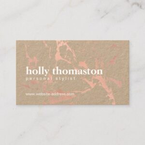 Trendy Rose Gold Marble Pattern on Kraft Business Card