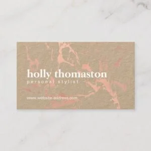 Trendy Rose Gold Marble Pattern on Kraft Business Card