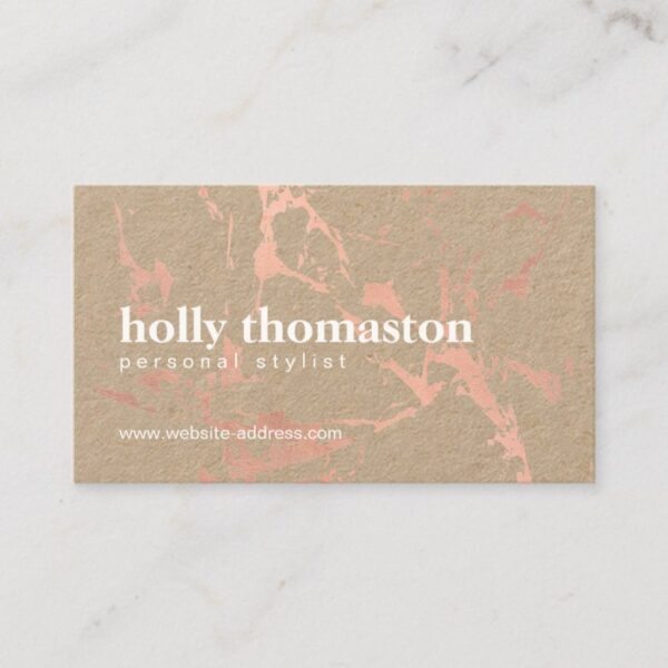 Trendy Rose Gold Marble Pattern on Kraft Business Card