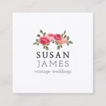 Trendy Watercolor Vintage Roses Floral Simples Square Business Card