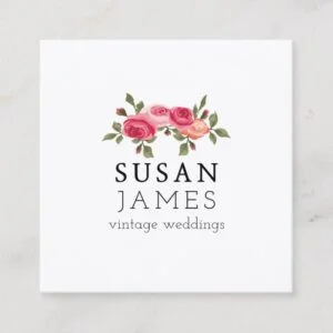 Trendy Watercolor Vintage Roses Floral Simples Square Business Card