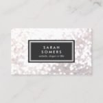 Trendy White Glitter Bokeh Stylish Black Plaque Business Card