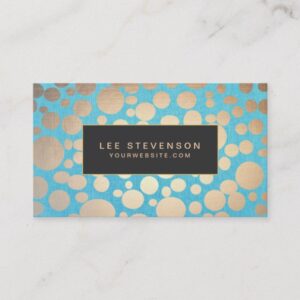 Turquoise Linen Gold Circles Look Beauty Salon 2 Business Card