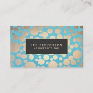 Turquoise Linen Gold Circles Look Beauty Salon 2 Business Card