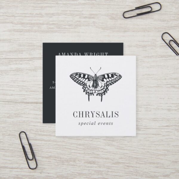 Vintage Butterfly | Black and White Square Business Card