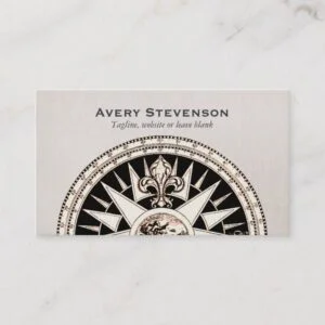Vintage Compass Beige Linen Look Finance Business Card
