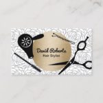 Vintage Floral Pattern Gold Circle Hair Stylist Business Card