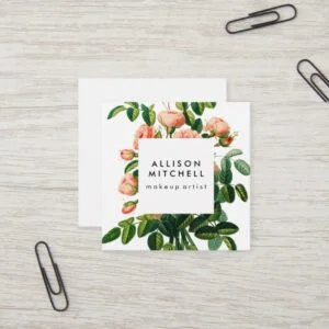 Vintage Floral Pink Peony Square Business Card