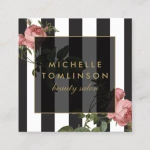 Vintage Floral Striped Beauty Salon Square Business Card