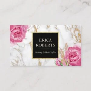 Vintage Floral Trendy Gold Marble Makeup Artist Business Card