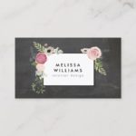 Vintage Modern Floral Motif on Chalkboard Designer Business Card