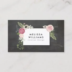Vintage Modern Floral Motif on Chalkboard Designer Business Card