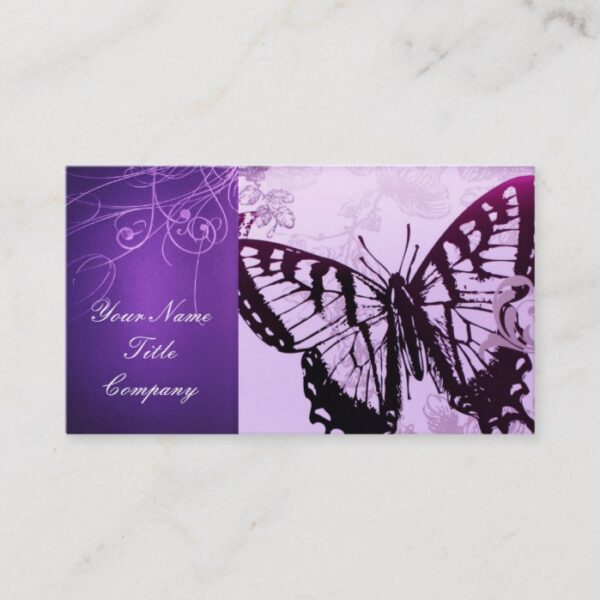 Vintage Purple butterfly swirls fashion Business Card