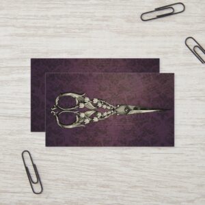Vintage Purple Damask Antique Scissor Hair Stylist Business Card