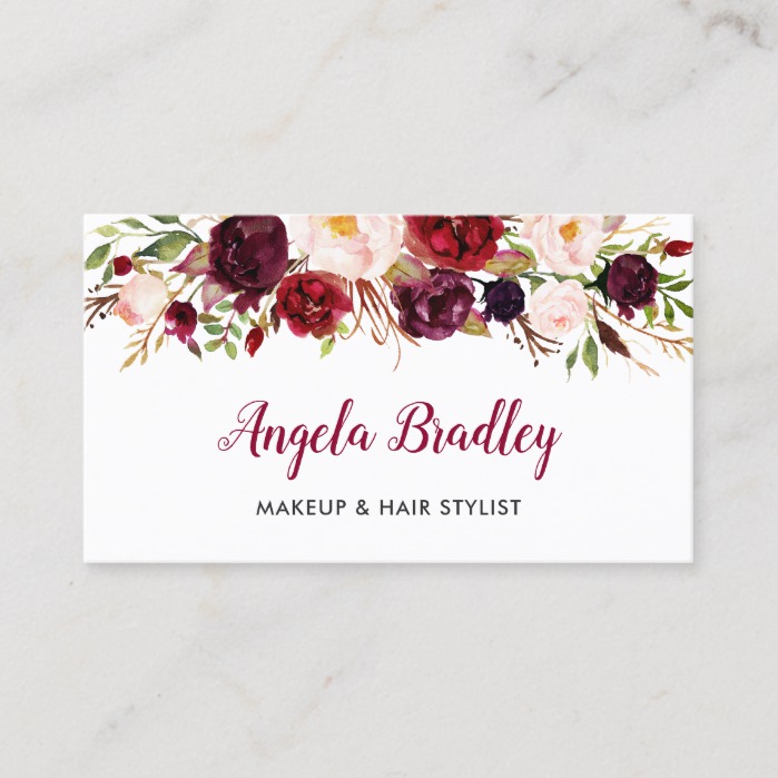 Watercolor Burgundy Floral Facebook Instagram Logo Business Card