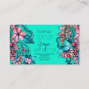 Watercolor floral illustration yoga instructor 2 business card