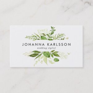 Watercolor Green Leaves Frame Modern Business Card