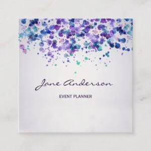 Watercolor purple violet blue paint splatter chic square business card