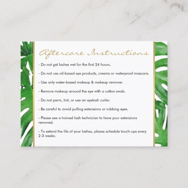 Watercolor Tropical Monstera Leaves Aftercare Card