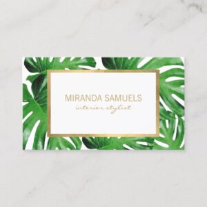 Watercolor Tropical Monstera Leaves Pattern Business Card