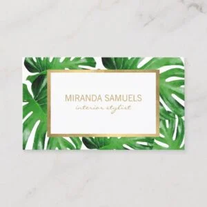 Watercolor Tropical Monstera Leaves Pattern Business Card