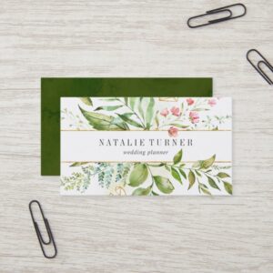 Watercolor Wild Floral Green Foliage Business Card