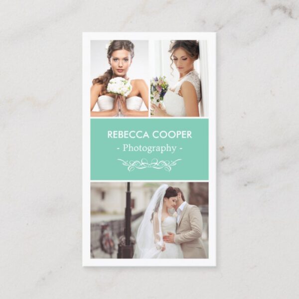 Wedding Photo Collage Elegant Clean Photography Business Card