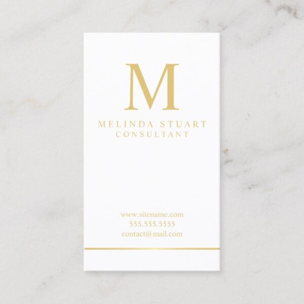 White and Gold Elegant Monogram Business Card