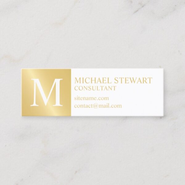White and Gold Elegant Monogram Mini Business Card