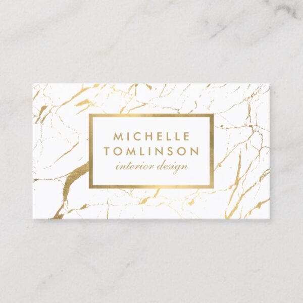 White and Gold Marble Designer Business Card