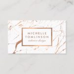 White and Rose Gold Marble Designer Business Card