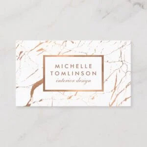 White and Rose Gold Marble Designer Business Card