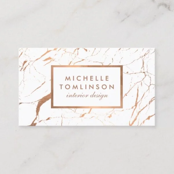 White and Rose Gold Marble Designer Business Card